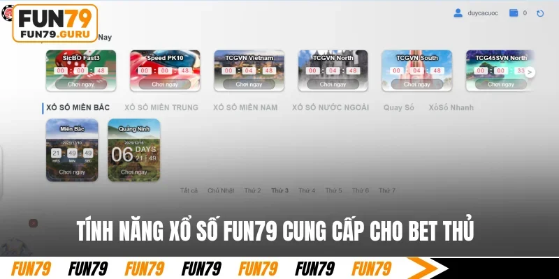 Tính năng xổ số FUN79 cung cấp cho bet thủ